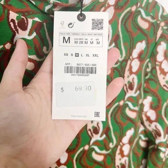 NWT Blogger Fav ZARA Retro PRINTED MIDI DRESS GREEN Sz M - Picture 10 of 12